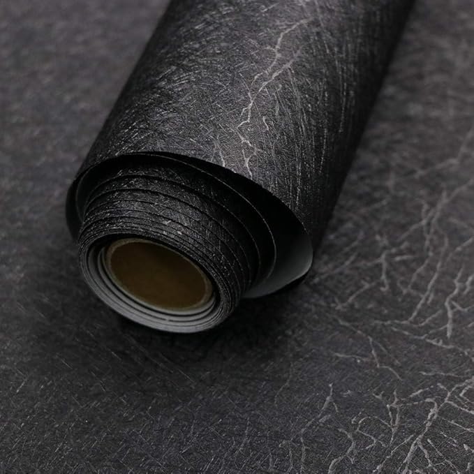15.7" X 118" Black Silk Wallpaper Embossed Self Adhesive Peel