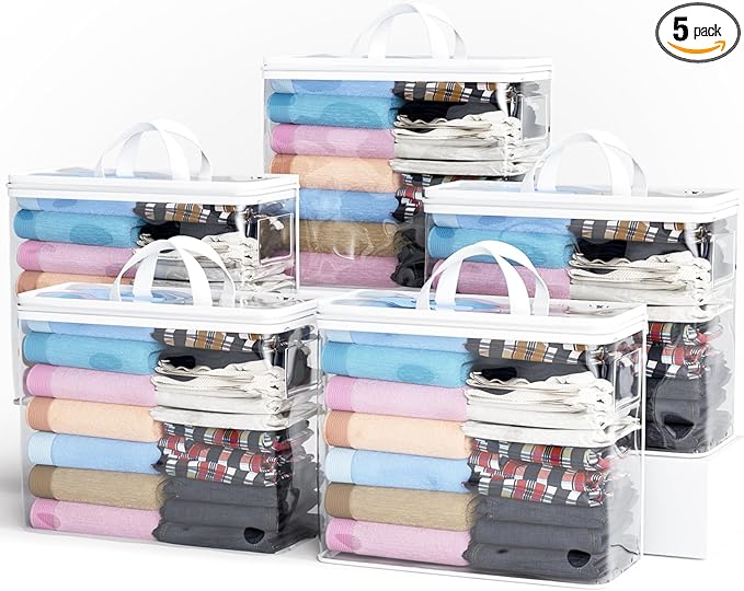 5PACK Clear Zippered Storage Bag for Clothes