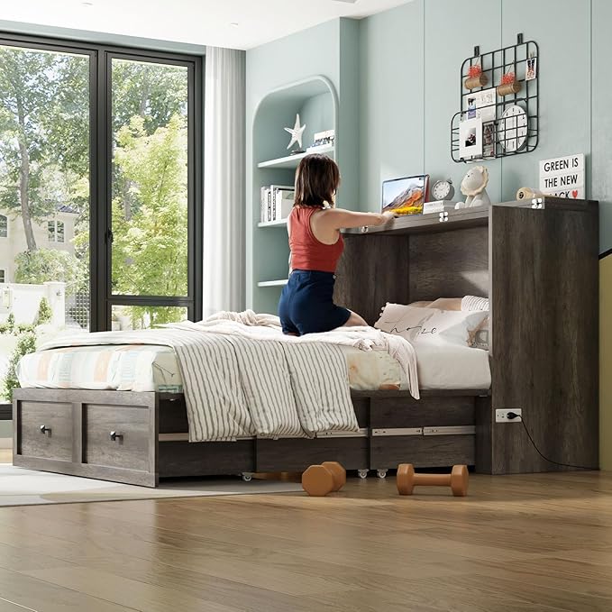 AMERLIFE Full Murphy Bed with Storage & Charging Station