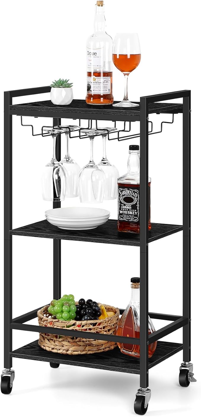 3-Tier Bar Cart, Matte Black