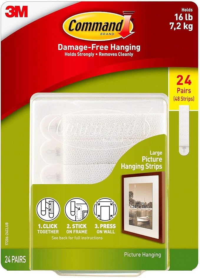 Command Large Picture Hanging Strips, 24 Pairs