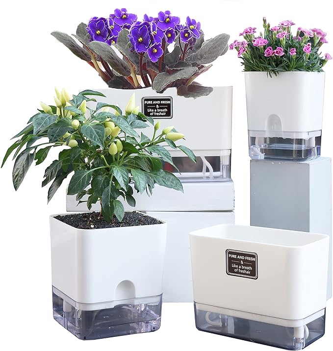 FAMZ Self Watering Planters 4 Pack，Self Watering Pots for Indoor