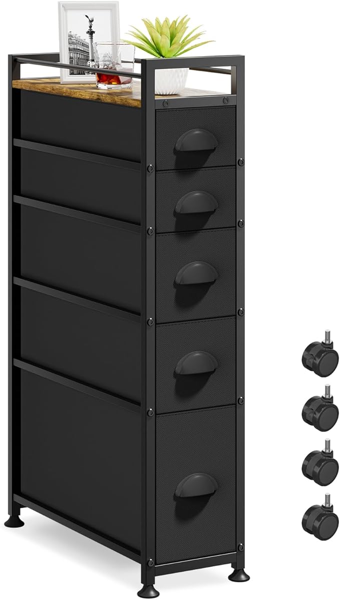 LASZOLA 5 Drawer Narrow Dresser Slim Cabinet Skinny Storage