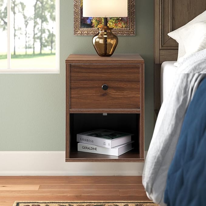 Floating Nightstand Shelf with Drawer, Set of 2