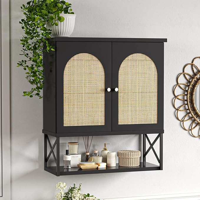 Rattan Wall Cabinet with Doors